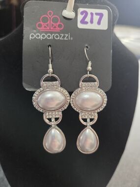 217# Paparazzi Silver Iridescent Cabochon Drop Earrings